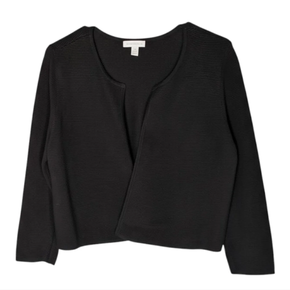 Charter Club Cardigan Sweater Black TexturedOpen Front Cropped Size M - Picture 1 of 16